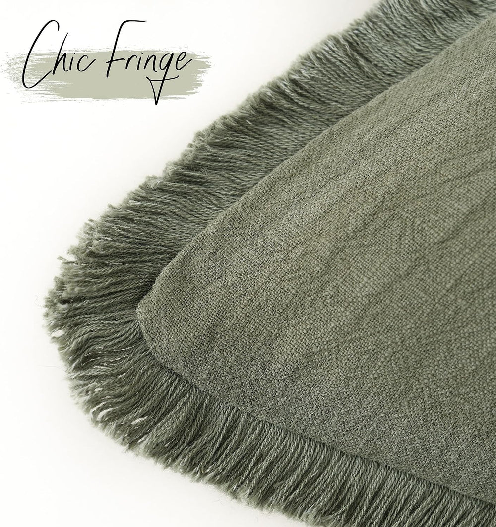 Foindtower Decorative Linen Fringe Throw Pillow Covers 22×22 Olive Green