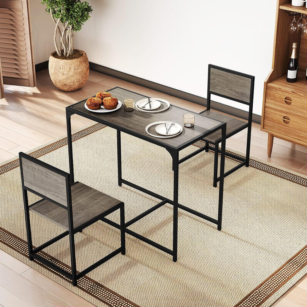 COSTWAY 3-Piece Small Dining Table Set for 2, Industrial Dinette Set with Stu...