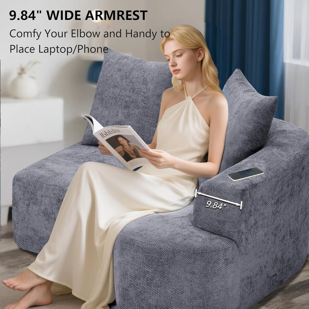 L Shaped Single Sofa, Modern Comfy Chenille Fabric Loveseat Couch, No Assembl...
