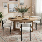 Boucle Dining Chairs Set of 4, White Dining Chairs with Upholstered Seat and Round Back, Mid-Century Modern Kitchen Chairs for Dining Room, Restaurant