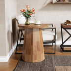 Tribesigns Round Pedestal End Table, Farmhouse Couch Side Table with Octagonal Base, Wooden Drink Stand Accent Nightstand(1, Walnut)