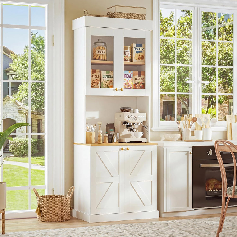 ivaniti 71" Tall Farmhouse Kitchen Pantry, Large Storage Cabinet with Gl...