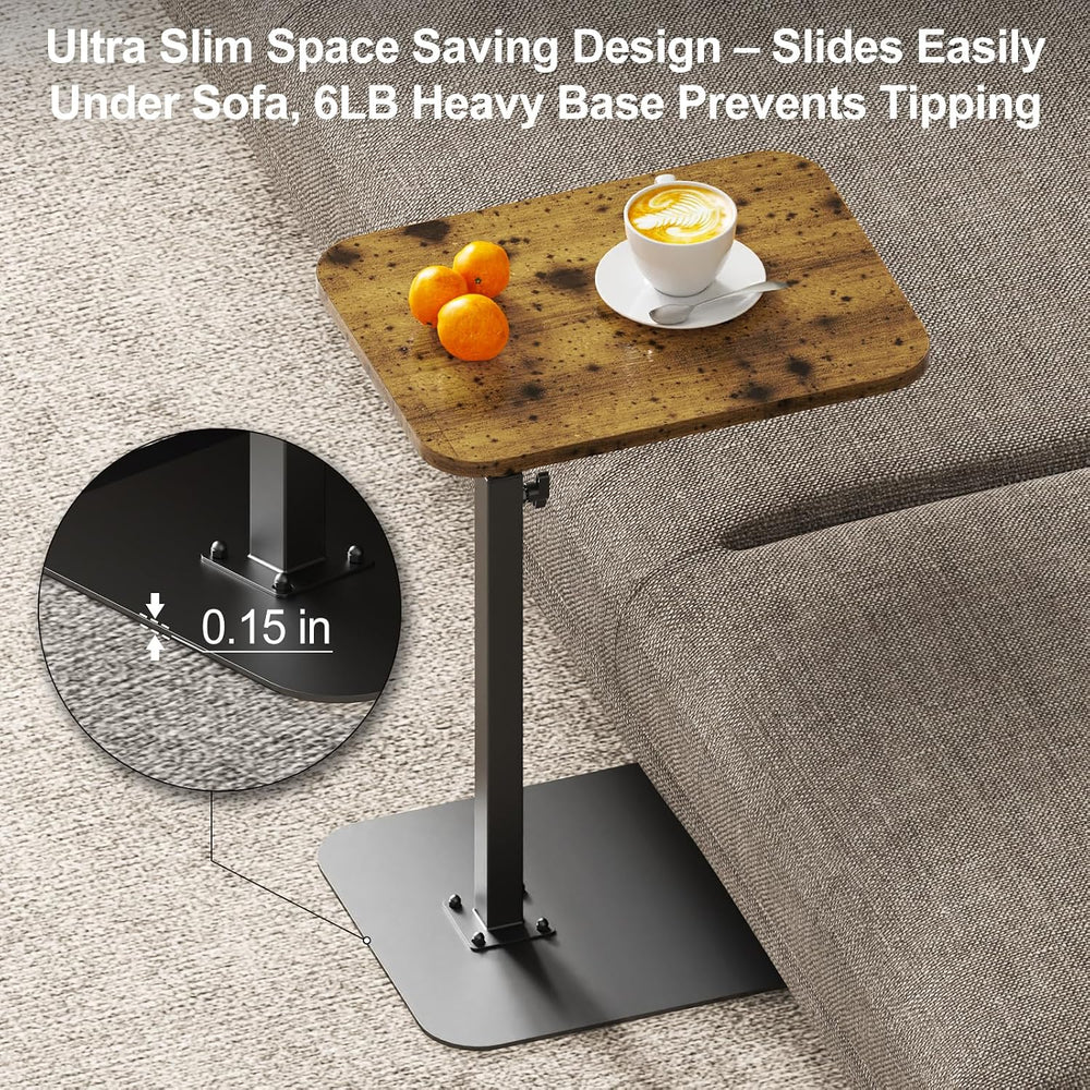 TV Tray Table Adjustable Height Swivel Couch Table with Heavy Metal Base | Sl...