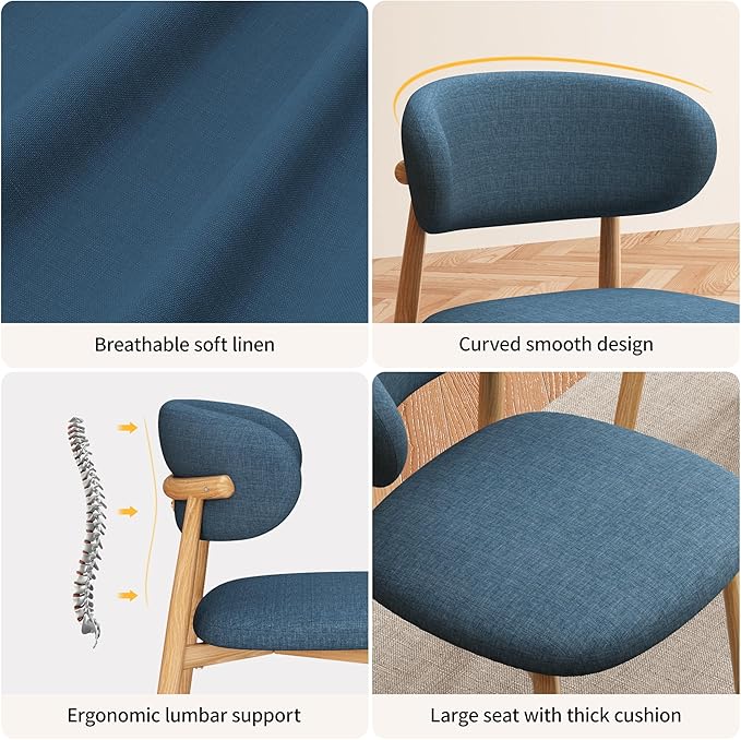 Kitchen Dining Chairs Set of 6 Modern Soft Linen Farmhouse Dining Room Chair with Metal Legs, Blue/Original