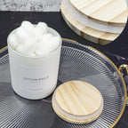 3PCS Farmhouse 13.53oz White Bathroom Canisters with 12 Labels & Wooden Lid Thick Glass Jar Set Qtip Holder for Cotton Ball & Pads Storage Organization Minimalist Decor