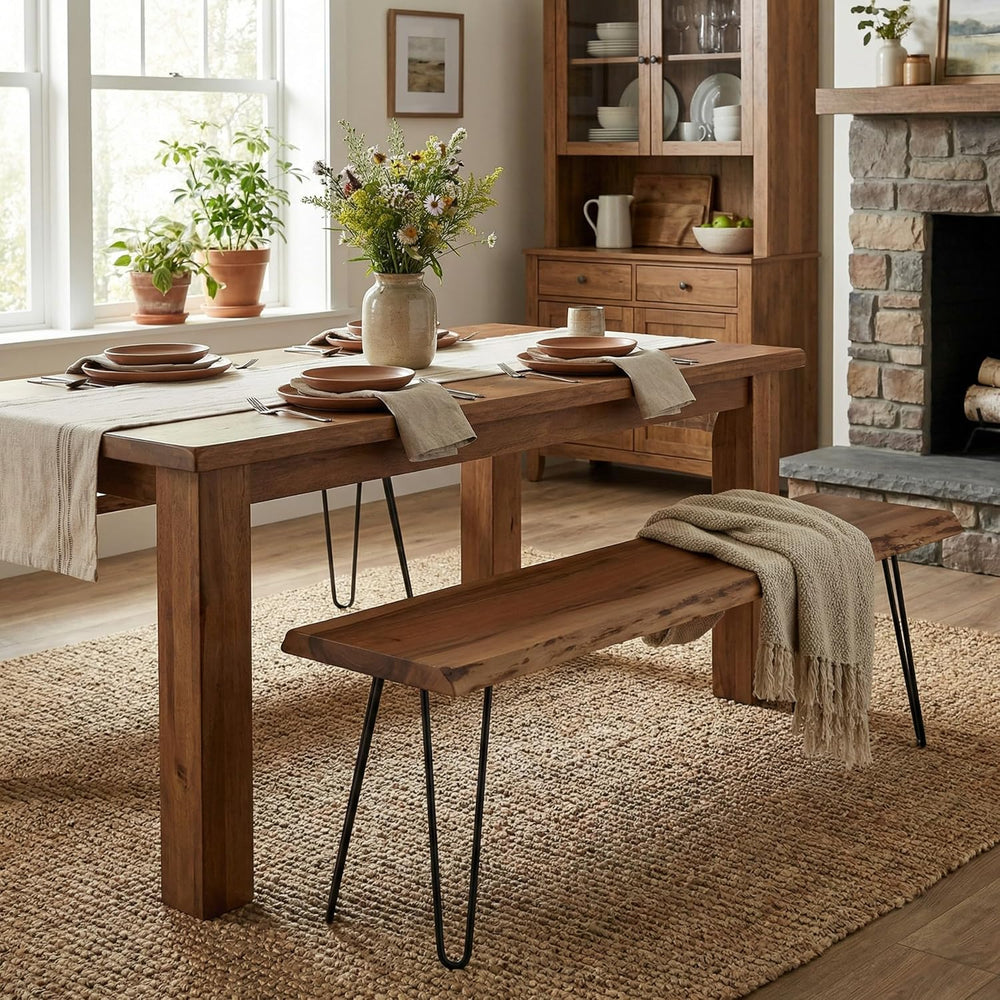 Alaterre Live Edge Solid Wood Entryway Bench with Hairpin Metal Legs, 48” | N...