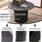Homedot Kitchen&Dining Room Table Set for 4, Black Wooden Dining Table Round and Upholstered Kitchen Side Living Room Chairs Set, Rustic Dining Set with Grey Velvet Chairs for Apartment Dining Hall