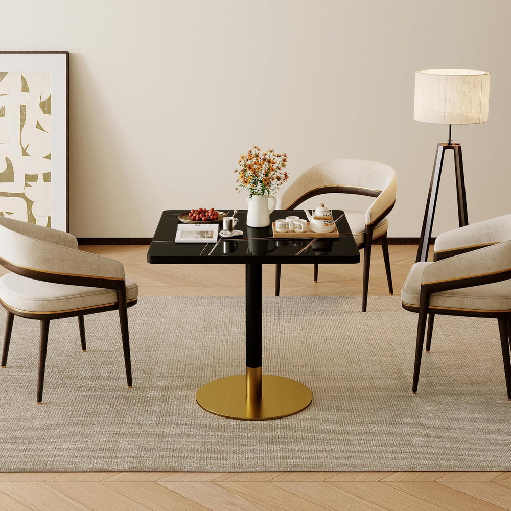 Henf 31.5'' Square Dining Tulip Table for 2 4, Modern Black Faux Marb...