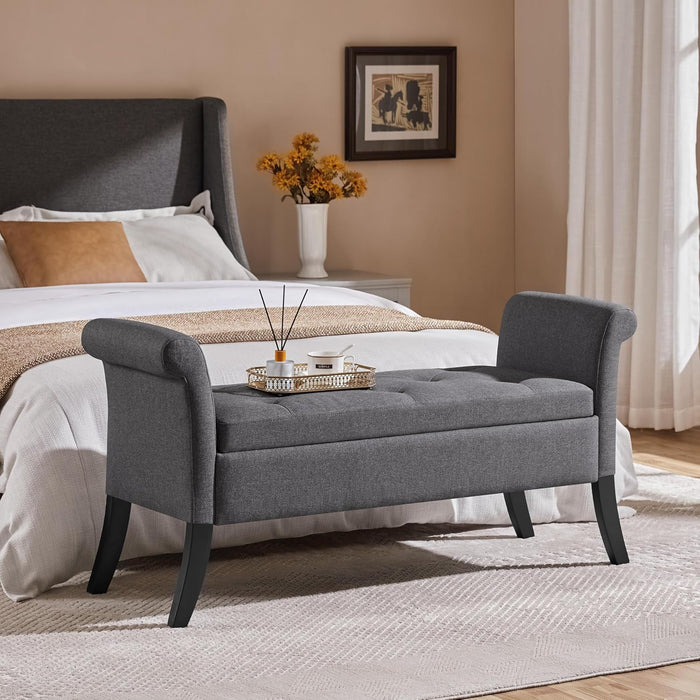 Yaheetech 52" Storage Ottoman Bench for Bedroom, Rolled Arm, Dark Gray