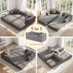 Cloud Boneless Couch Futon Sofa Bed, 5-in-1 Convertible Sofa Bed Pull Out Couch Sleeper Sofa Compressed Loveseat, 70" High-Density Sponge & Corduroy Fabric Futon Daybed for Living Room Bedroom (Gray) | 5-in-1 Convertible