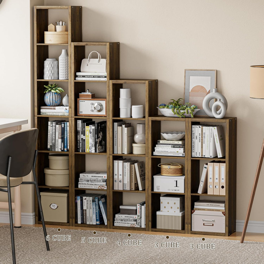 Cube Storage Organizer Bookcase, 3 Tier Decorative 11 inch Open Back Cubical Shelf with Thickened Border, Display Bookshelf for Living Room, Home Office, Sturdy Room (Brown, 3 Cube)