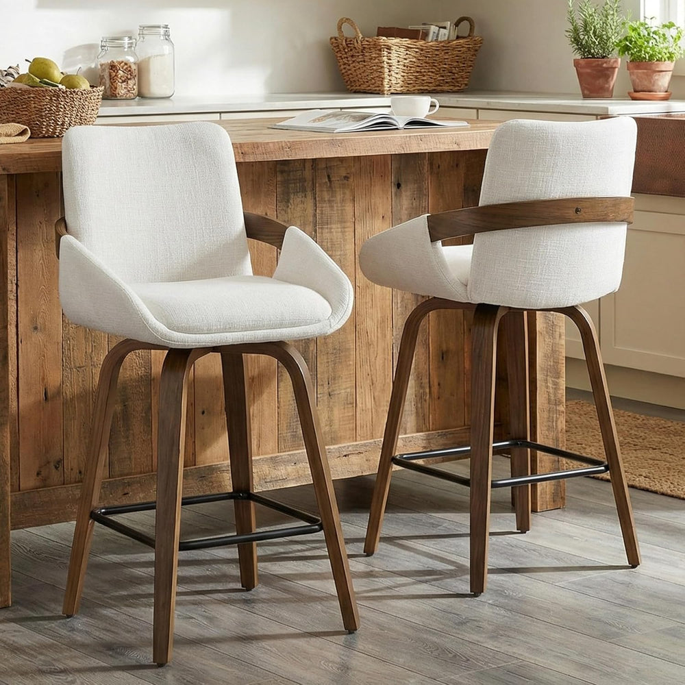 26" Swivel Counter Height Bar Stools Set of 3, Beige