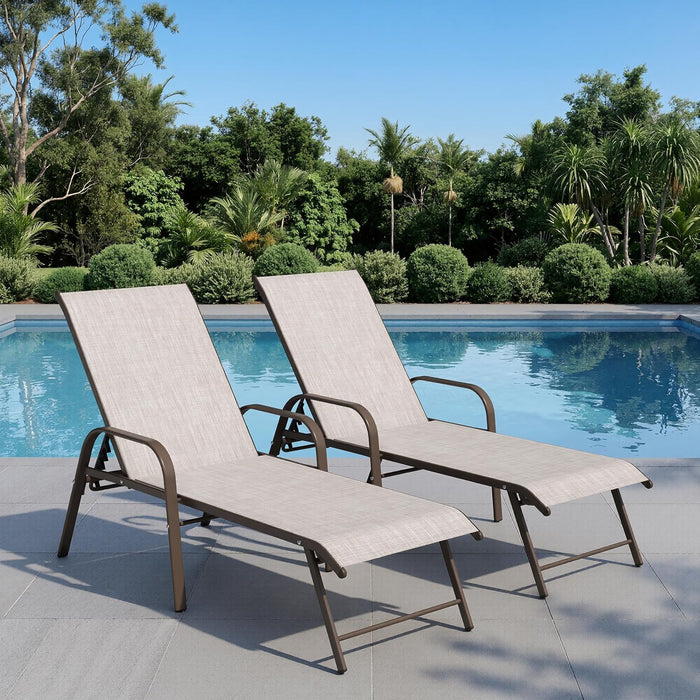 Chaise Lounge Outdoor, Aluminum Pool Lounge Chairs Set of 2 (Beige)