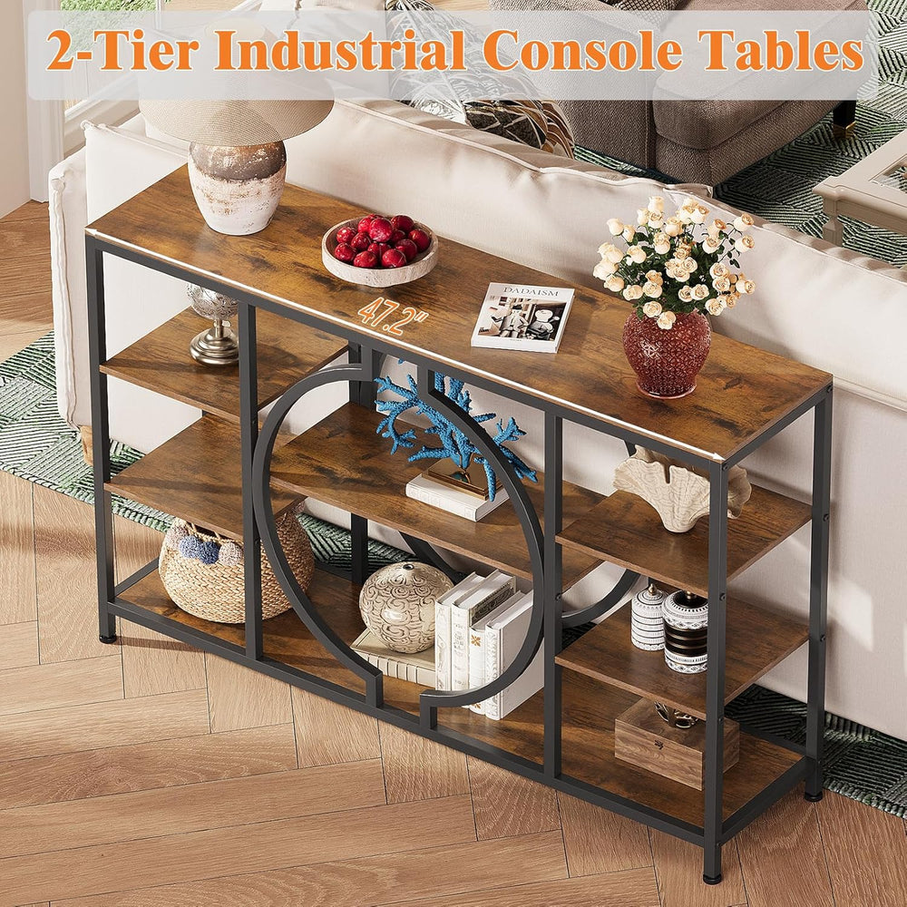 GiftGo 47" Industrial Console Tables for Entryway Rustic Sofa Table Behi...
