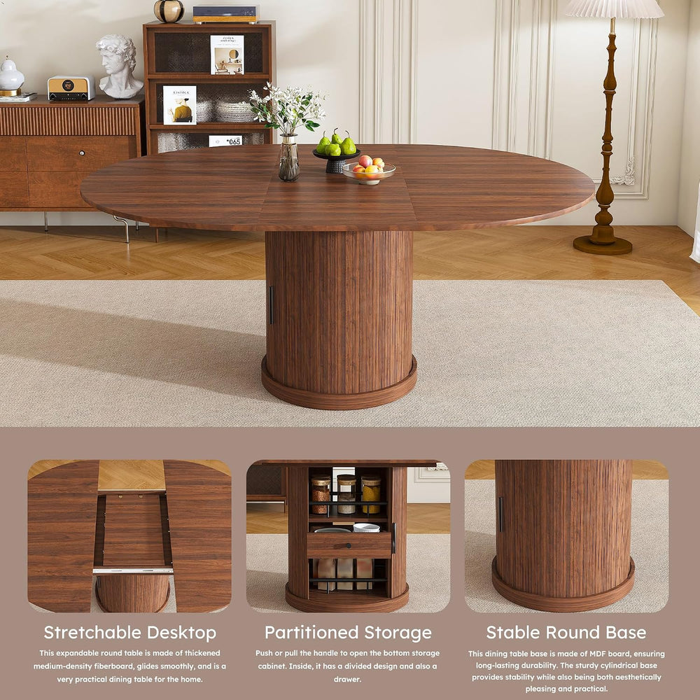 Round Extendable Dining Room Table for 4 6, 47"-59" Oval Expandable...