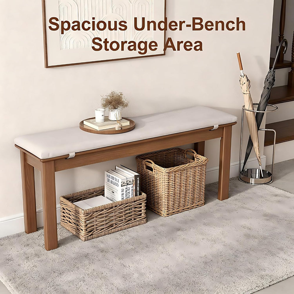 CycleCrew 47.2" Solid Wood Dining Bench with Removable Cushion - Mid-Cen...