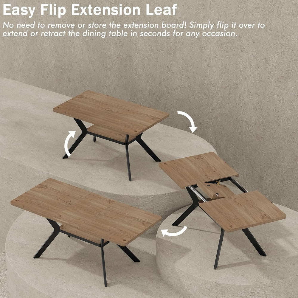 MECHYIN Extendable Dining Table for 4-8, 55-71 in, Storage Shelf, Natural | F...