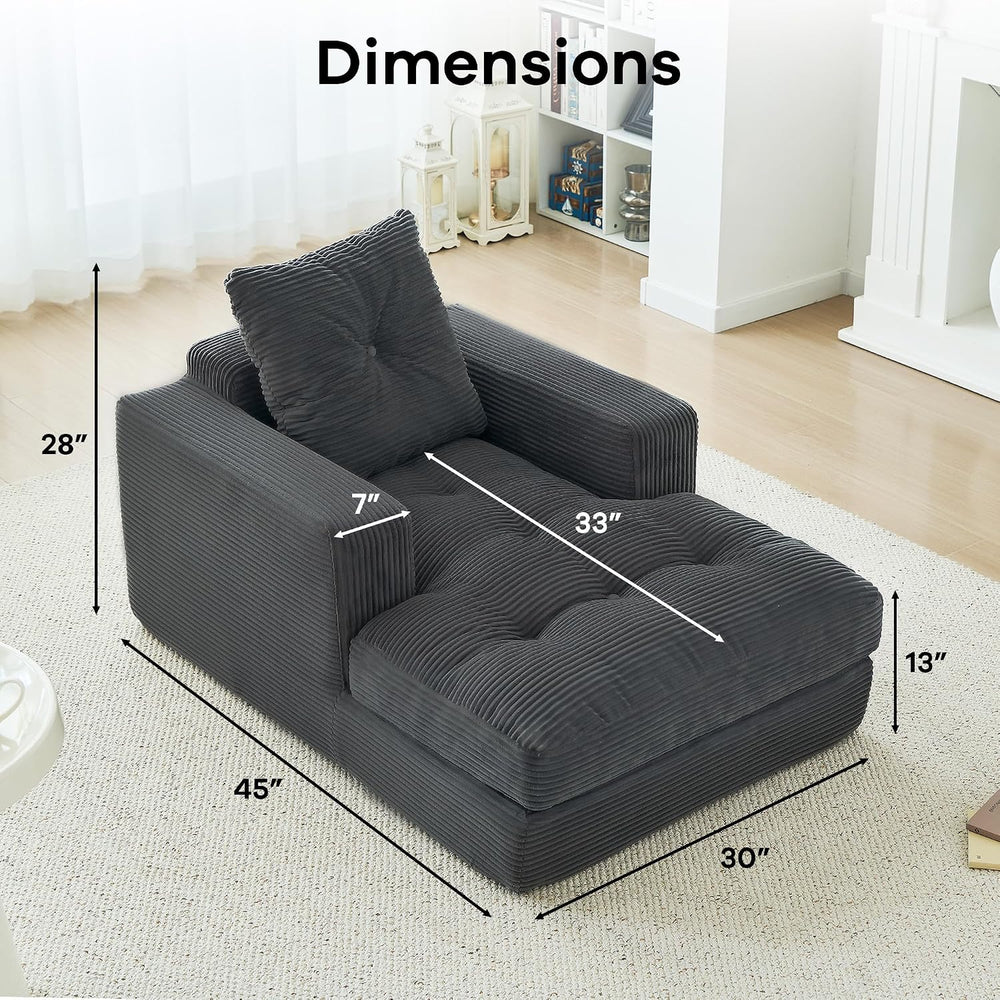 45" Chaise Lounge Chair Indoor, Corduroy Upholstered Sofa Bed, Deep Seat...