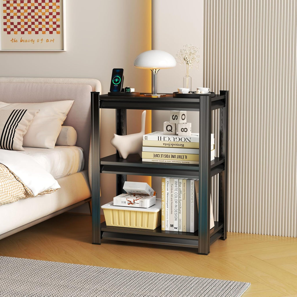 Storage Shelves, Garage Metal Shelving Unit, Adjustable, Double-Layer Column with Reinforced Ribs, Heavy-Duty, Capable of Bearing 600-3600 lbs (Black, 32 * 24 * 14, 3-Tier)