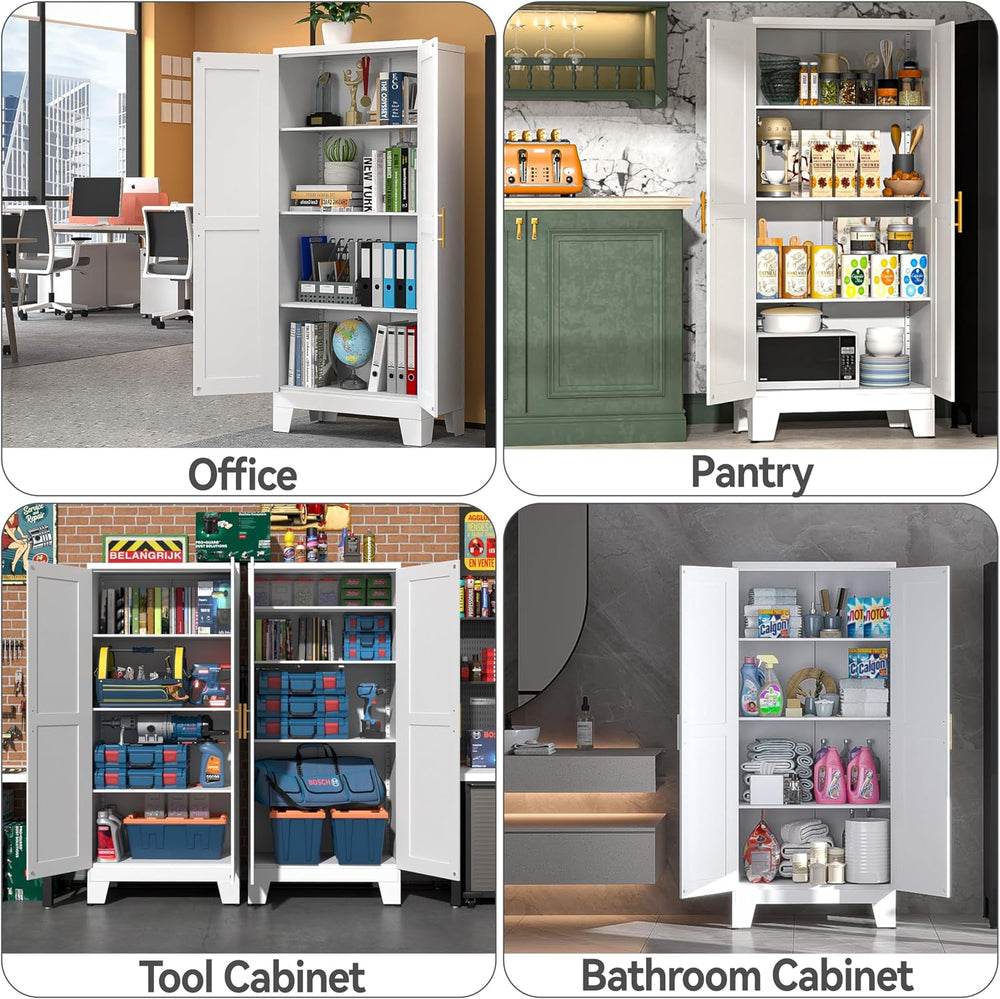 Metal Storage Cabinet with Doors and Shelves, 61" Tall Kitchen Pantry St...