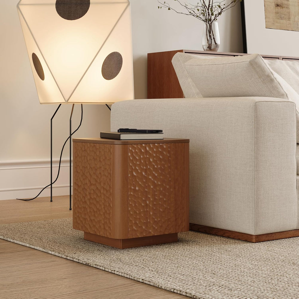 20 inch Square End Table, Wooden Sofa Side Table with Hammered Pattern & ...