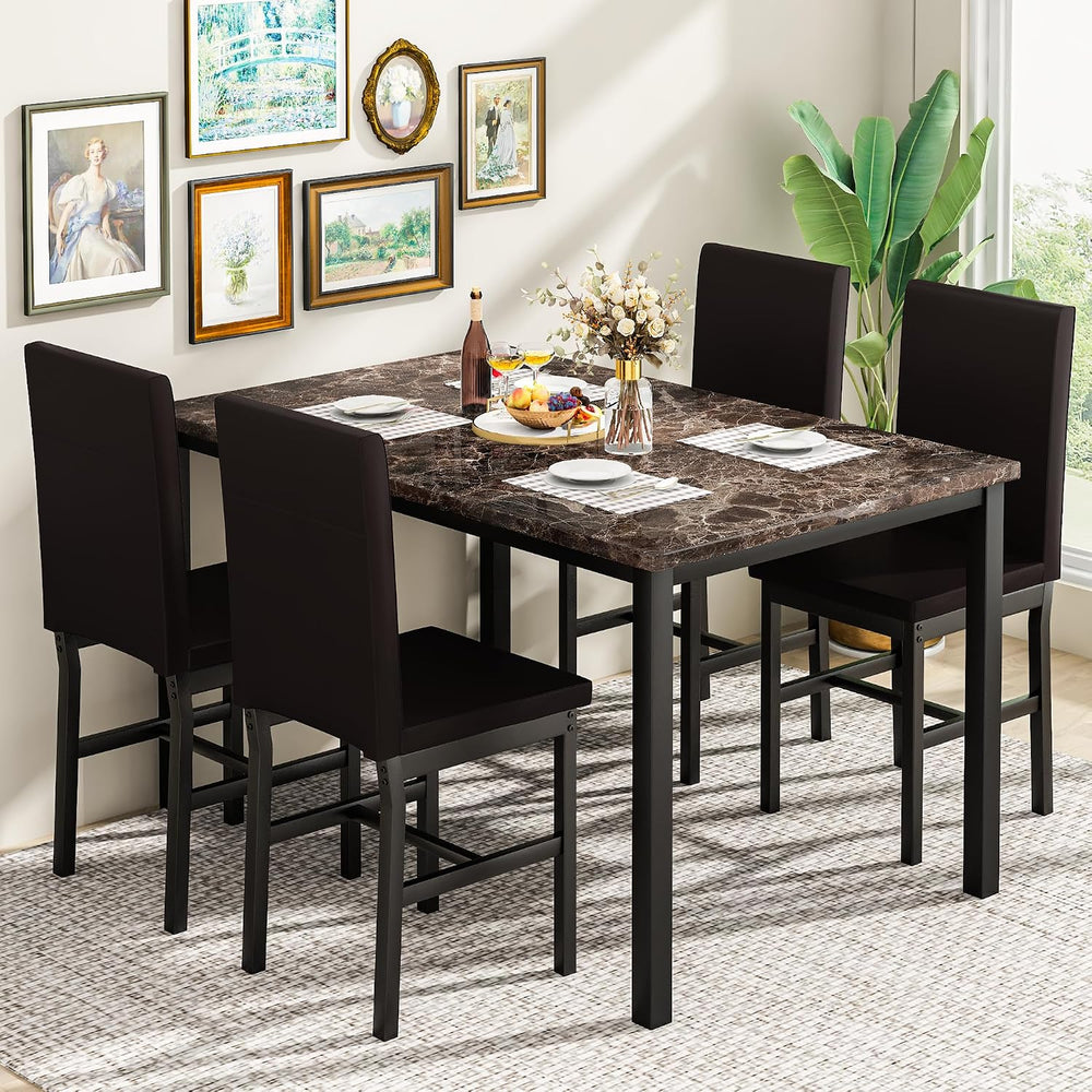 Hooseng 5 Piece Dining Table Set for 4, Faux Marble Kitchen Table with Uphols...