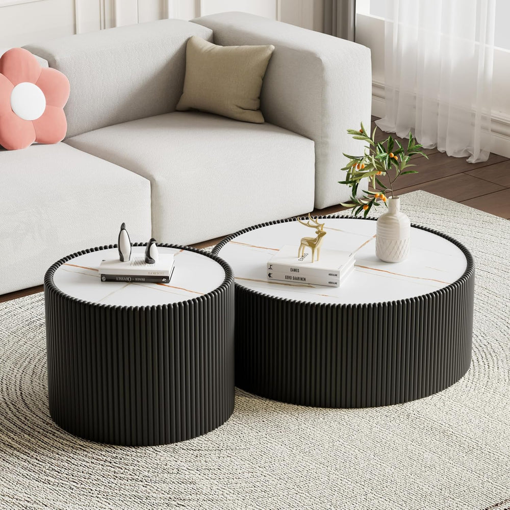 17.7-Inch Round End Table for Living Room Office, White Faux Marble Tabletop,...