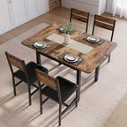 Dining Table Set for 4, Extendable Kitchen Table with 4 PU Leather Upholstered Dining Room Chairs, Wood Kitchen Table Set with Built-in Storage Rack for Dining & Small Spaces, Rustic Brown