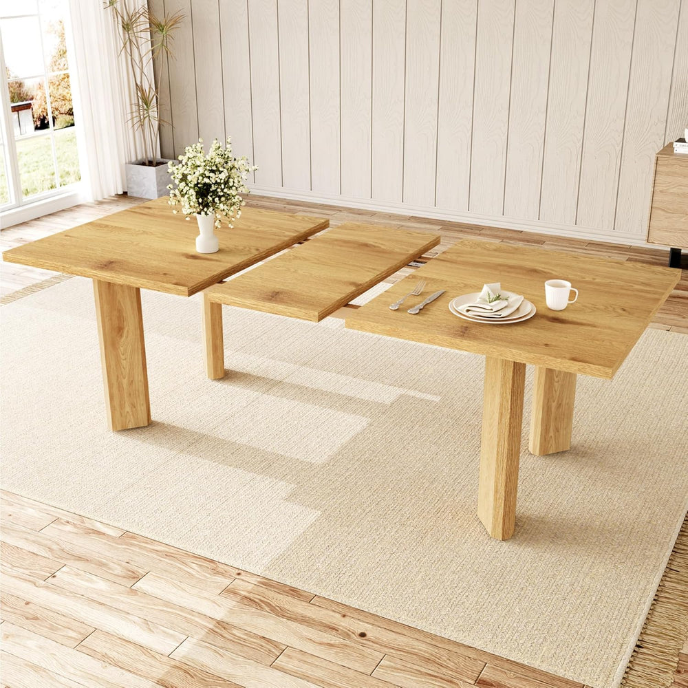HIPIHOM Extendable Dining Table for 6-8, Space-Saving (Oak) | MDF Farmhouse K...
