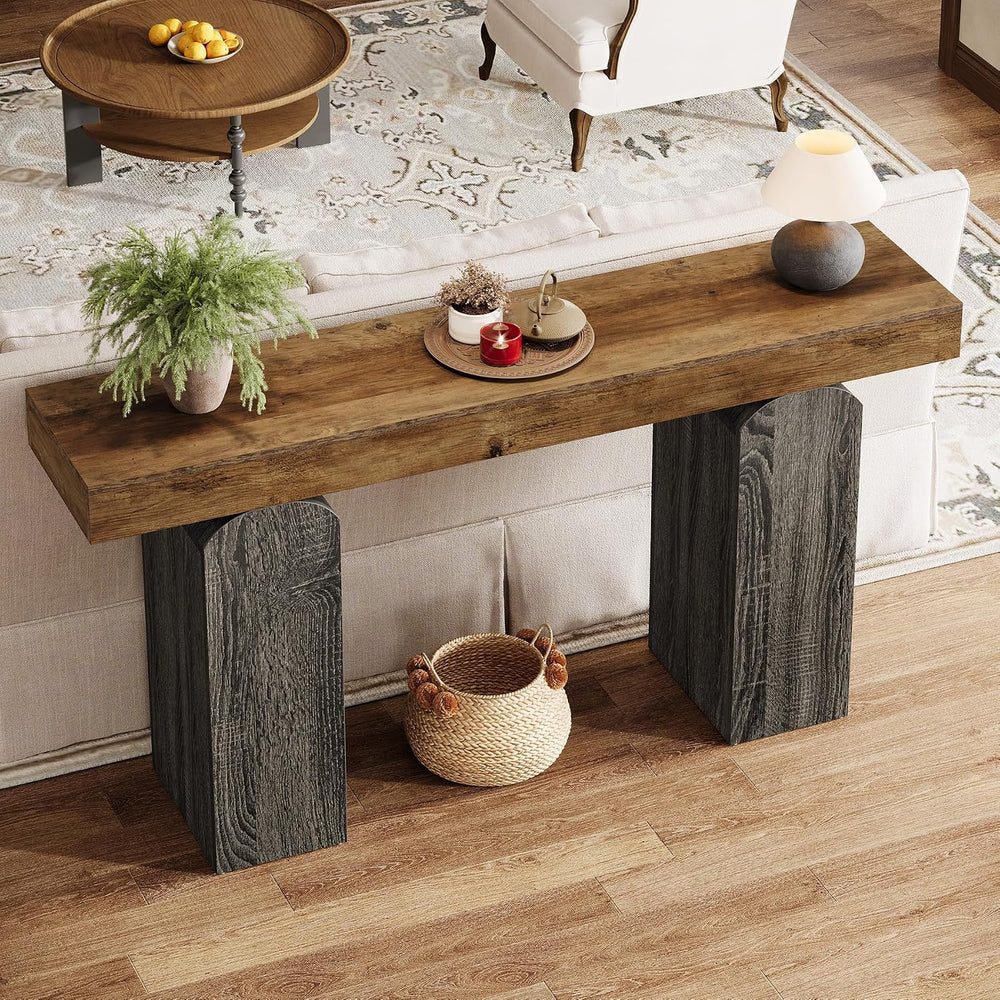 Tribesigns 63" Long Entryway Table, Farmhouse Console Table with 2 Arche...