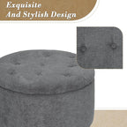 Athena Collection 24.5 Inch Small Ottoman with Storage, Round Linen Fabric Storage Ottoman Foot Rest with Removable Lid, Multipurpose Footstool Footrest for Livingroom, Bedroom, Dorm, Dark Grey