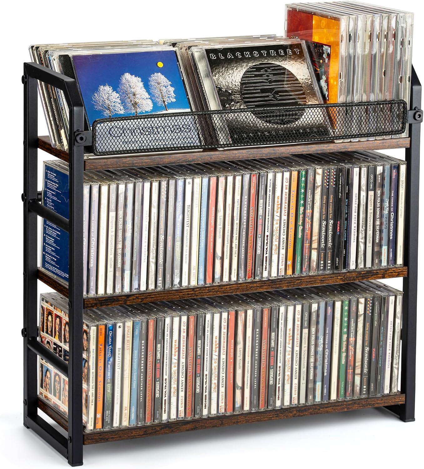 3-Tier CD Rack, Storage and Display Organizer, Compact Space-Saving Holder for Home, Office, or Bedroom, Durable Metal Construction, Holds 114 CDs