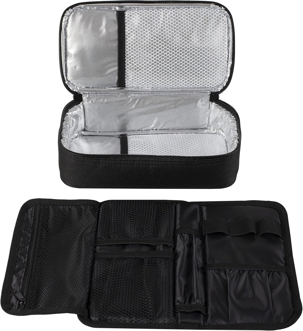 ALLCAMP Insulin Cooler Travel Case for Diabetic Organize Medication with 4 Ice Packs Black(9X 4.72x 3.14 inches)