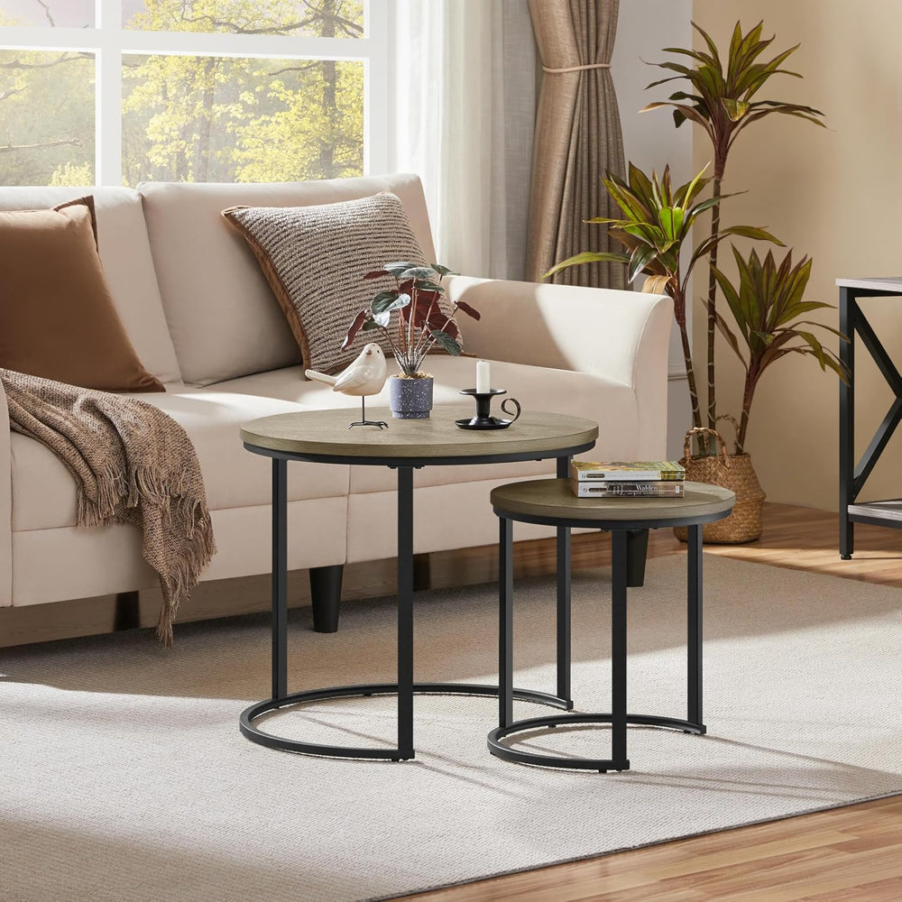 Yaheetech Round Nesting Coffee & Side Table Set of 2 for Living Room, Gra...