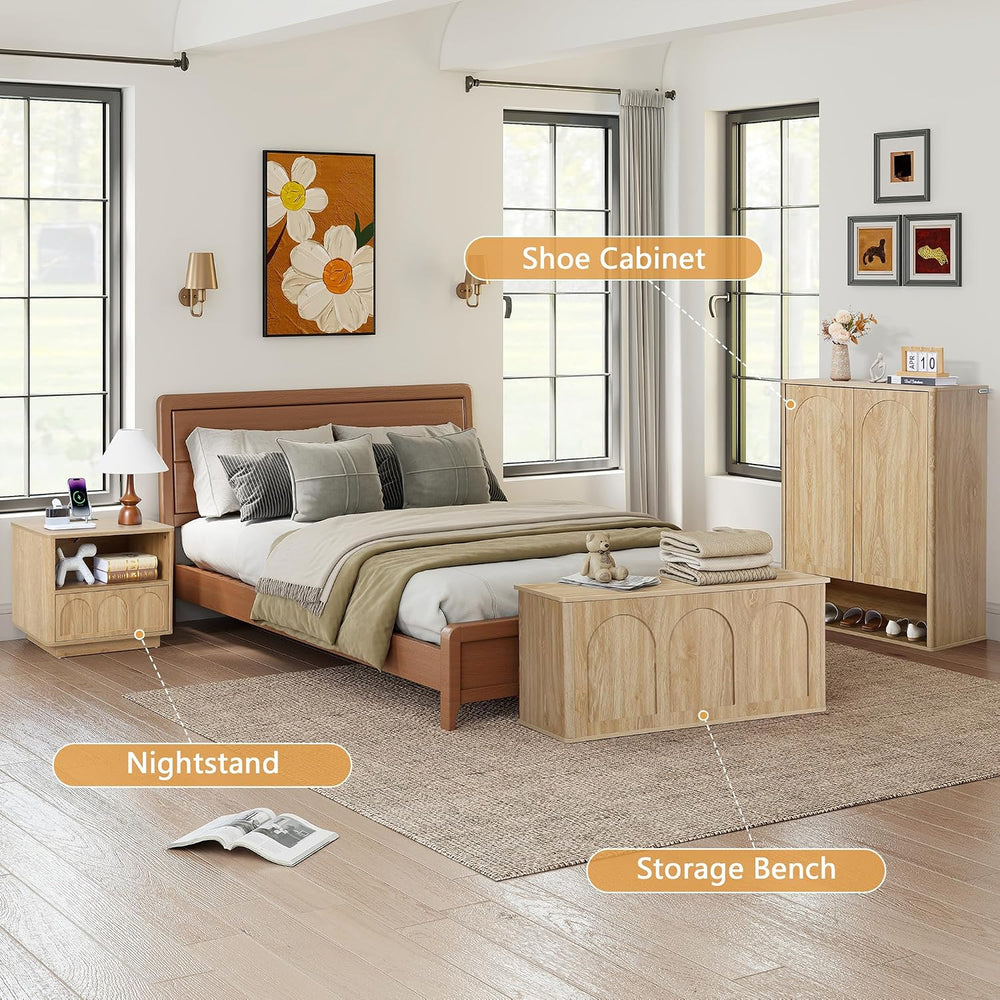 Small Nightstand Set of 2 with Charging Station, Accent Bedside Nightstand wi...