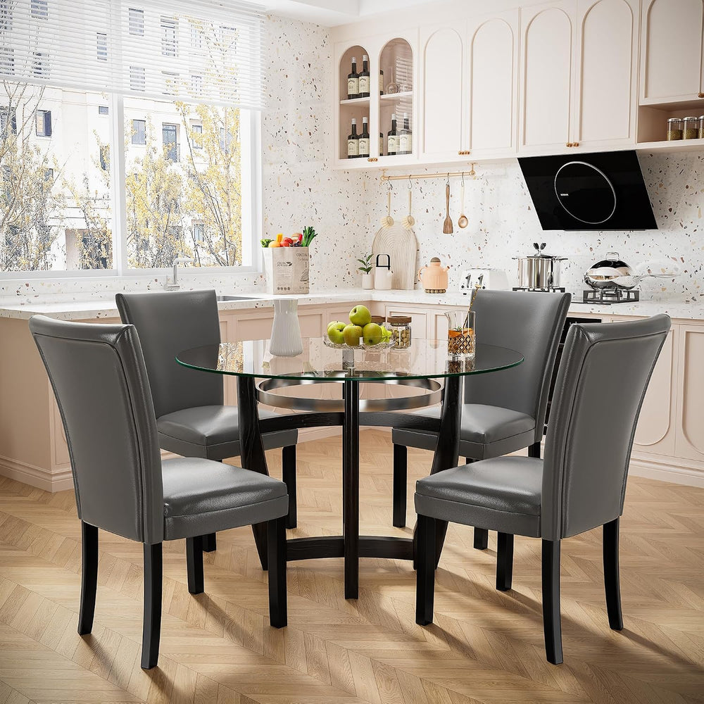 PADMA HOUSE Round Glass Dining Table Set for 4, 45in Modern Kitchen Small Woo...