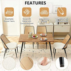 Modern Dining Room Table Set for 4, 5 Pieces Kitchen Table Set with 4 Upholsetered Boucle Dining Chairs Curved Rattan Backrest, Engineered Wood Dining Table Set for Breakfast Nook Coffee