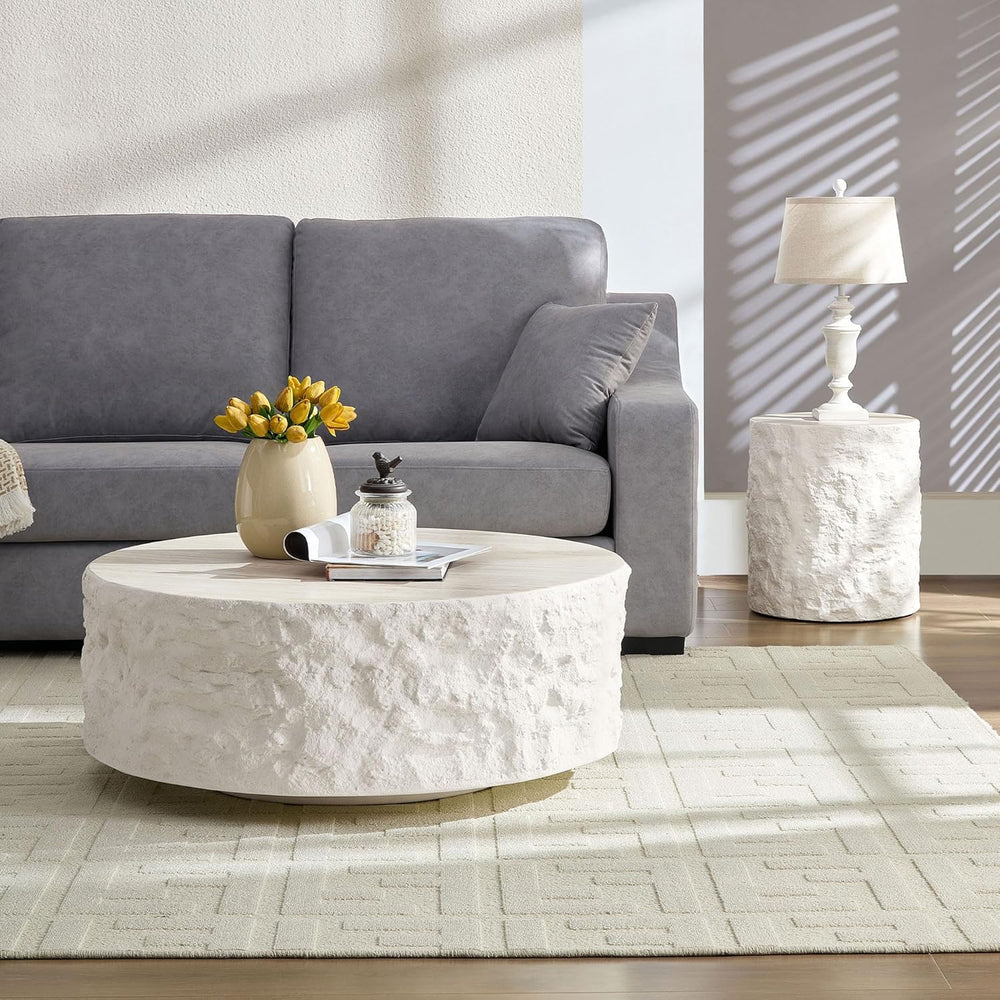 WILLIAMSPACE 15.75" Round End Table Side Table with Cement Stone Pattern...