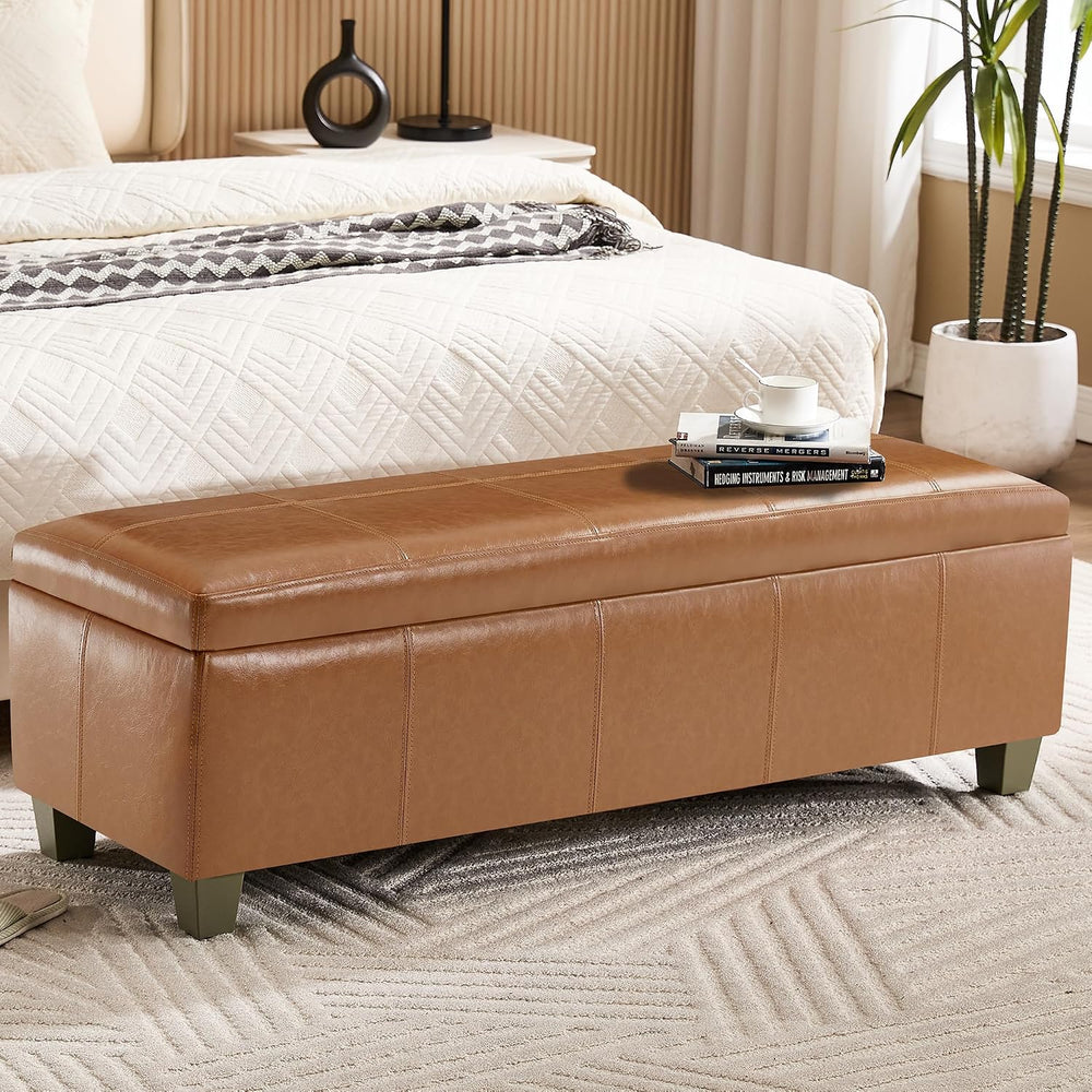 WUTUTUEE 51" Faux Leather Storage Ottoman, Stitch Tufted Rectangle Uphol...