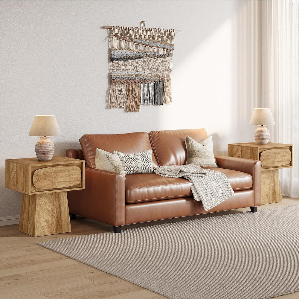 Tribesigns End Table with Storage Drawer, Modern Wooden Side Table with Curve...
