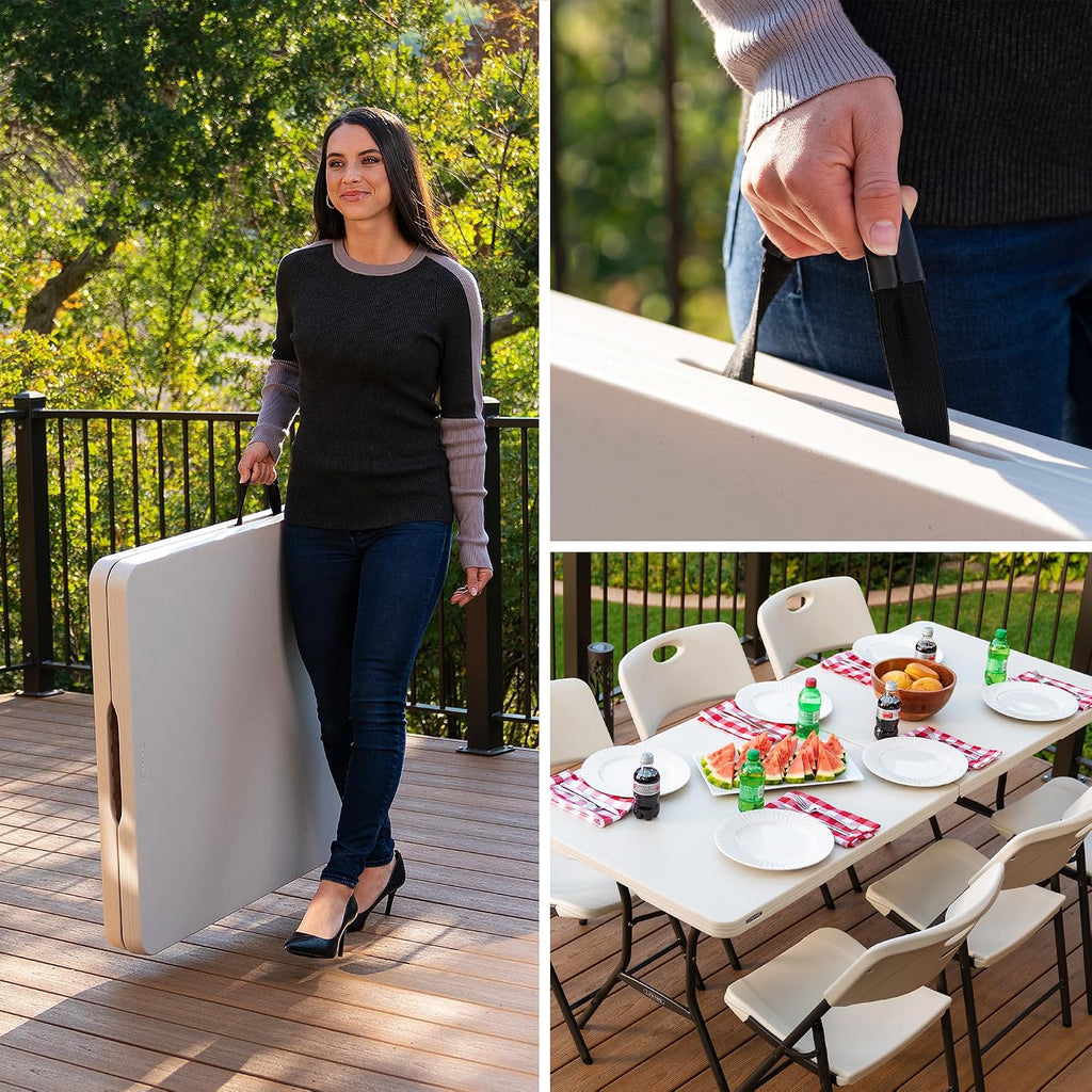 LIFETIME 6-Foot Fold-in-Half Table, Light Commercial Folding Table, Almond