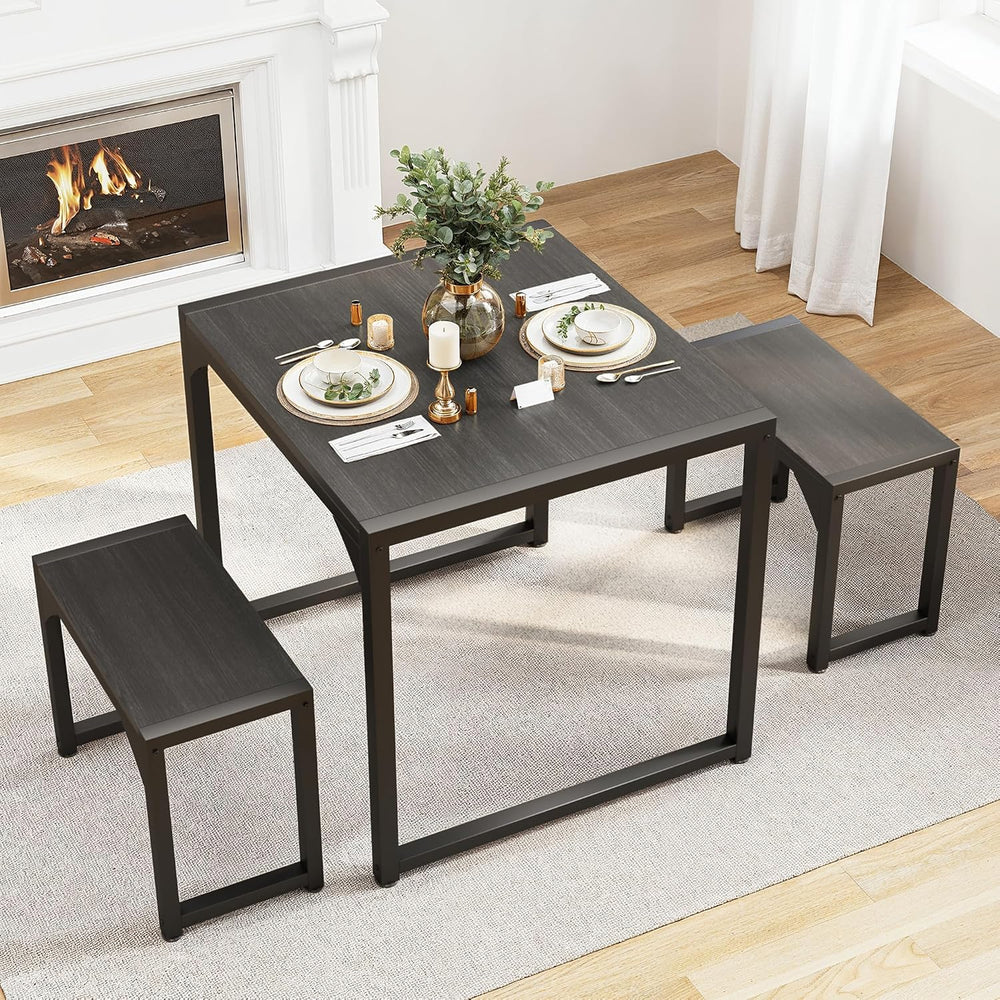 Gizoon Square Dining Table Set for 2, Kitchen Table with 2 Benches Black