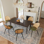 TYBOATLE Green Rattan Dinner Chairs Set of 4 with Faux Leather Cushion, Modern Dining Room Chairs w/Adjustable Foot Pads, Kitchen Boho Mid Century Upholstered