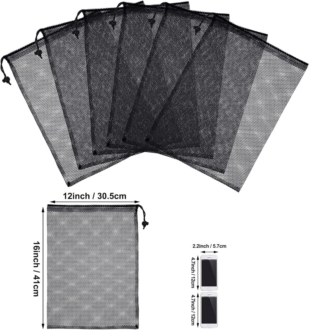 TecUnite 10 Pcs Mesh Bags Drawstring Laundry Bags Large Nylon Mesh Gift Dishwasher Bag with Sliding Drawstring for Kitchen Jewelry Gifts Wedding Favor Home(12 x 16 Inch,Black)