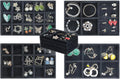 Set of 4 Stackable Jewelry Trays Organizer, Velvet Earring Organizer, Jewelry Organizer Showcase Display Drawer Organizer Storage, Earring Holder Necklace Bracelet Ring Accessary Organizers (Black)