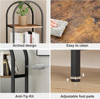 Homhedy 6-Tier Narrow Bookshelf Arched Display Racks, Wood and Metal Bookcase, Tall Bookshelf, Industrial Display Standing Shelf Unit, for Home Office, Living Room, Bedroom, Bathroom