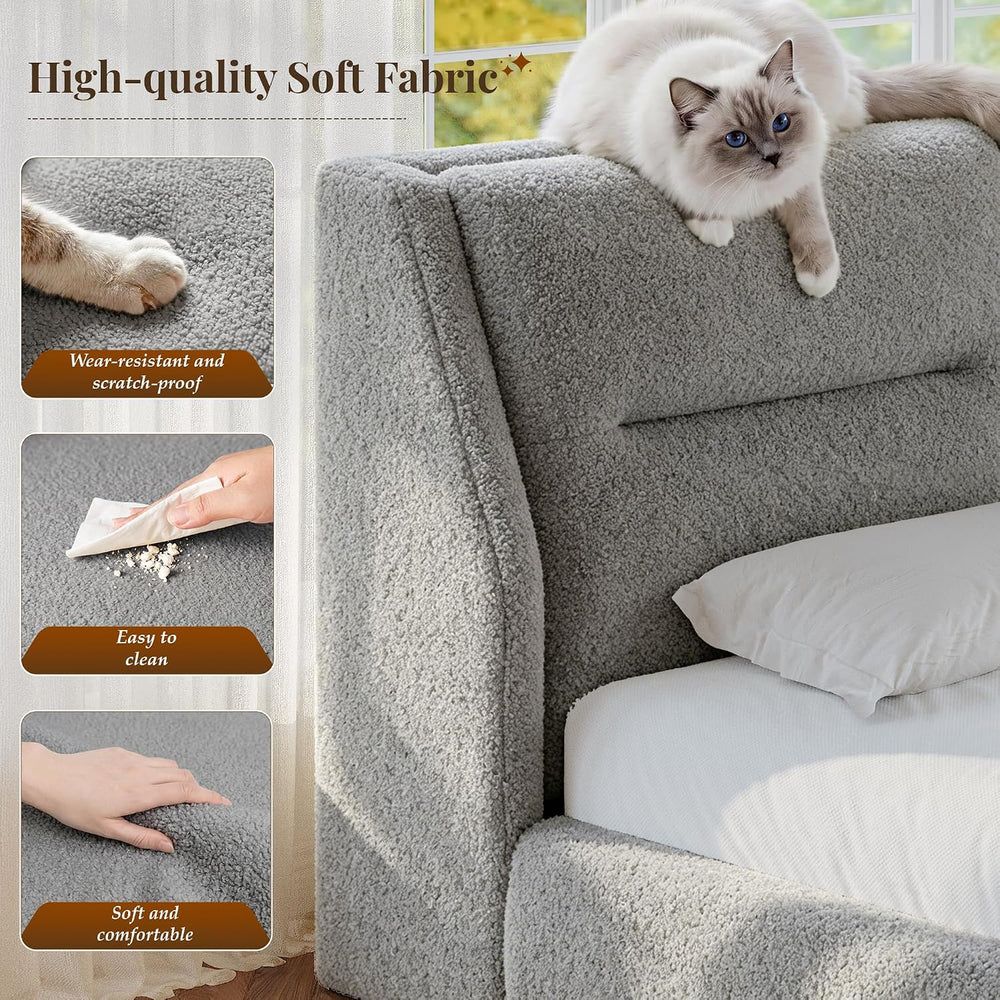EnHomee Cloud Bed Frame Queen Size, 360° Cushioned Upholstered Bed