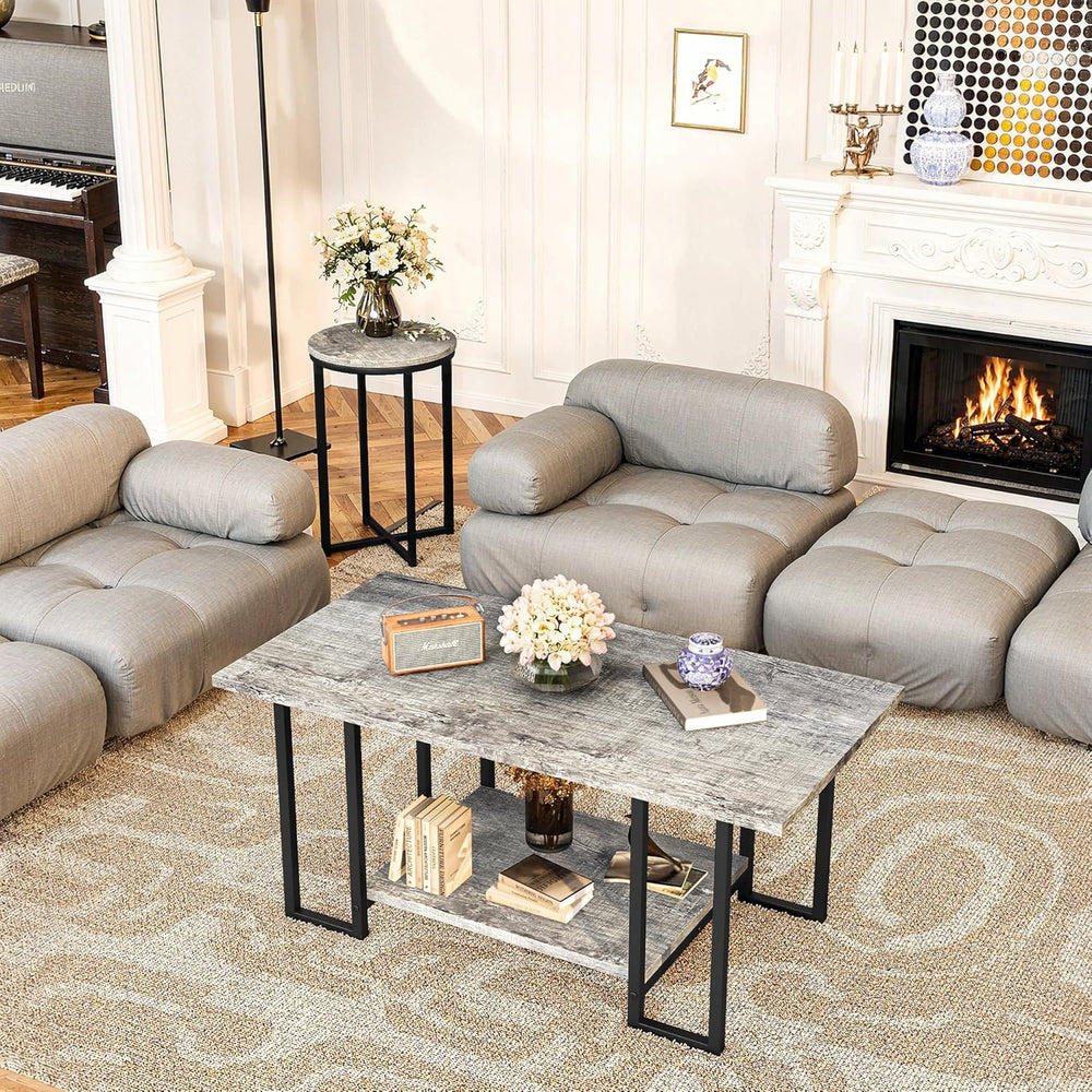 AWQM Coffee Table Set of 3, Modern Wood Living Room Table Set, Gray | Gray wo...
