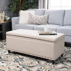 Storage Ottoman Bench,End of Bed Stool w/Safety Hinge & Nailhead Accents,Bedroom Upholstered Footrest,for Entryway,Living Room, Bed Room, Wheat,42inch