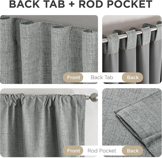 Joydeco Blackout Curtains for Bedroom - 100% Light Blocking 2 Panels Light Grey Drapes 100"W x 96"L, Thermal Insulated Room Darkening Curtains, Linen Textured for Living Room, Rod Pocket & Back Tabs
